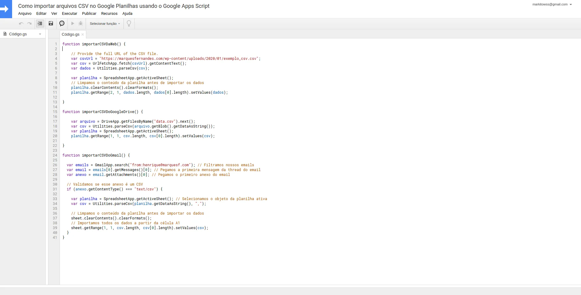 Editor de texto de google Apps Script