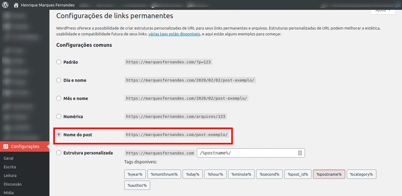Setting up permanent links in Wordpress