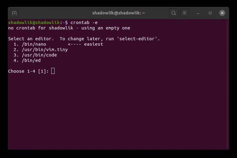 crontab -e