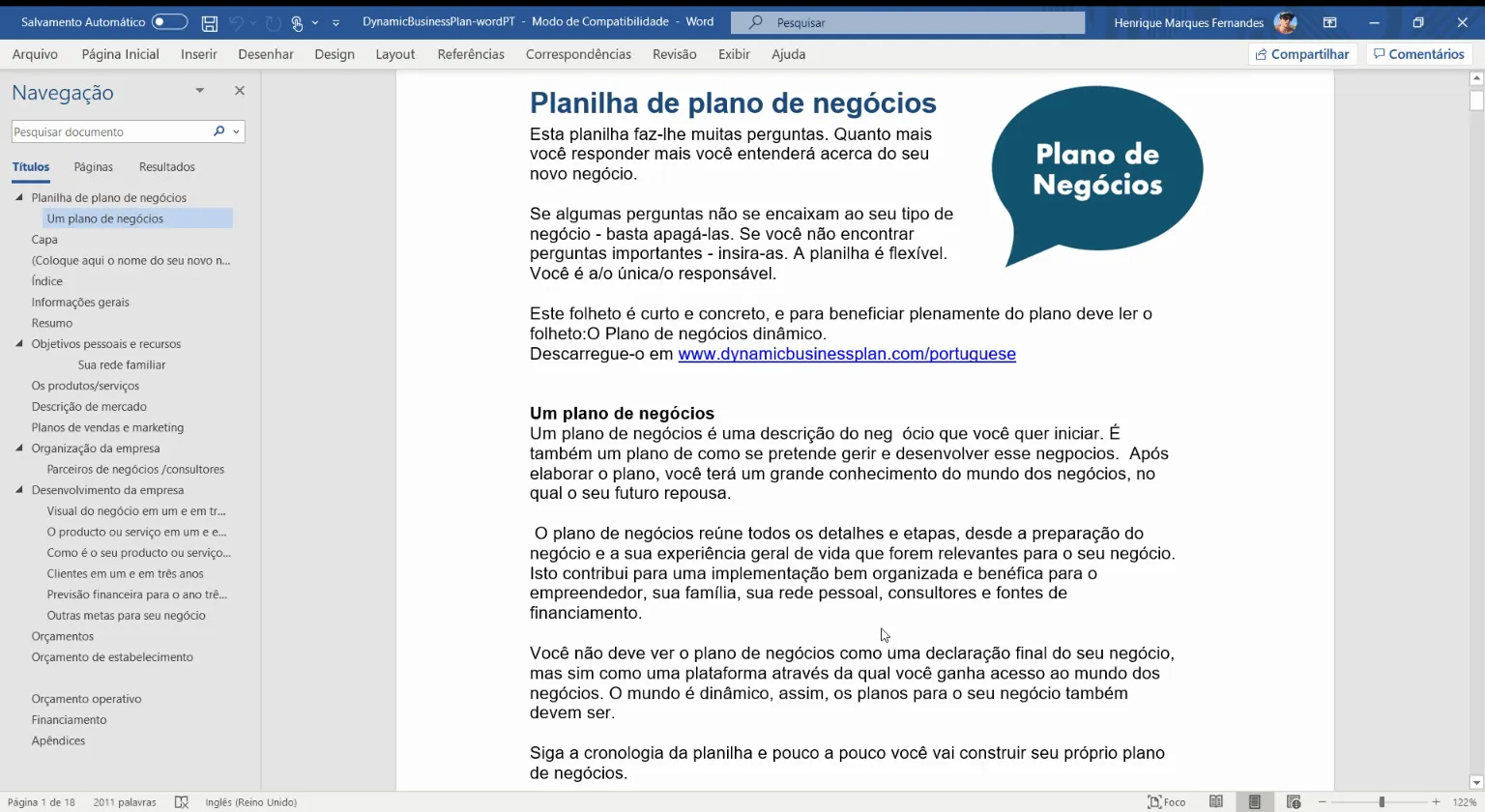 Dynamic Business Plan - Business Plan Template (Word)