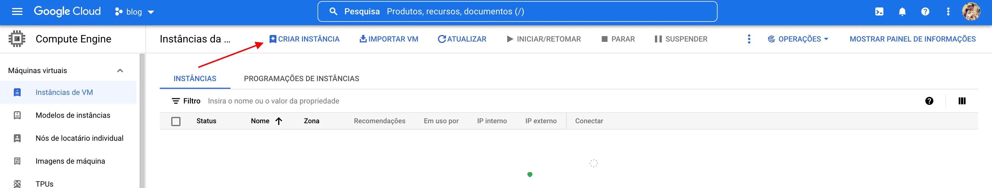 Criar instância de VM