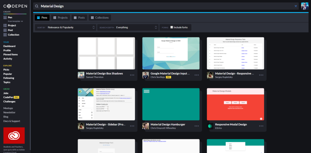 Codepen: Material Design