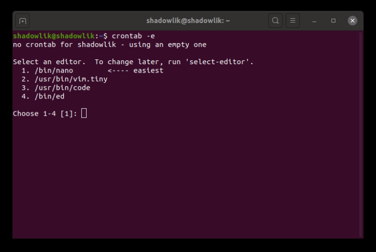 Ubuntu crontab изменить редактор