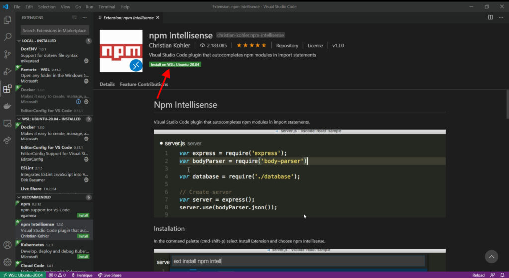 Instalar la extensión VS Code en WSL