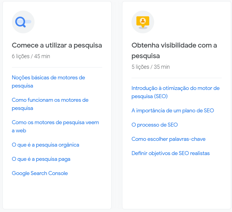 Módulos dedicados a parte de SEO e visibilidade na internet