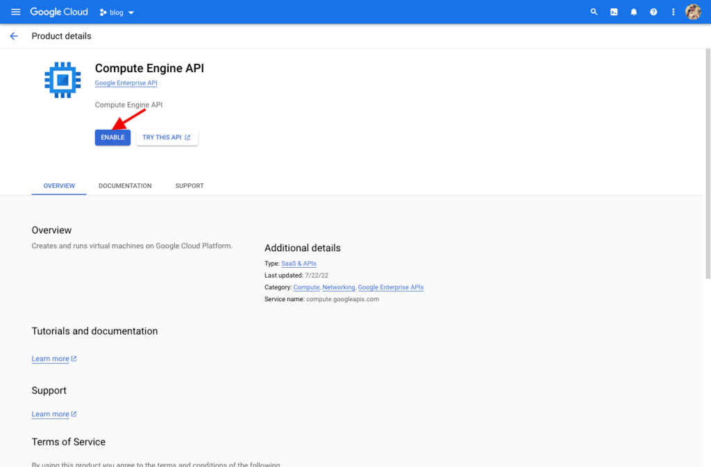 Enabling the Compute Engine API